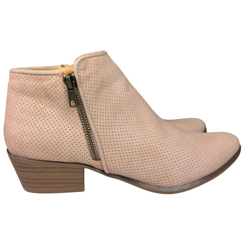 Esprit Womens Ankle Booties Tara Textured Perforated Zipper Sz 7.5 Blush Western